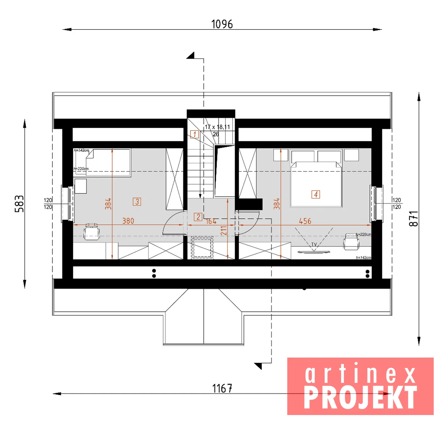Rzut: poddasze, D80 Filip, wersja drewniana