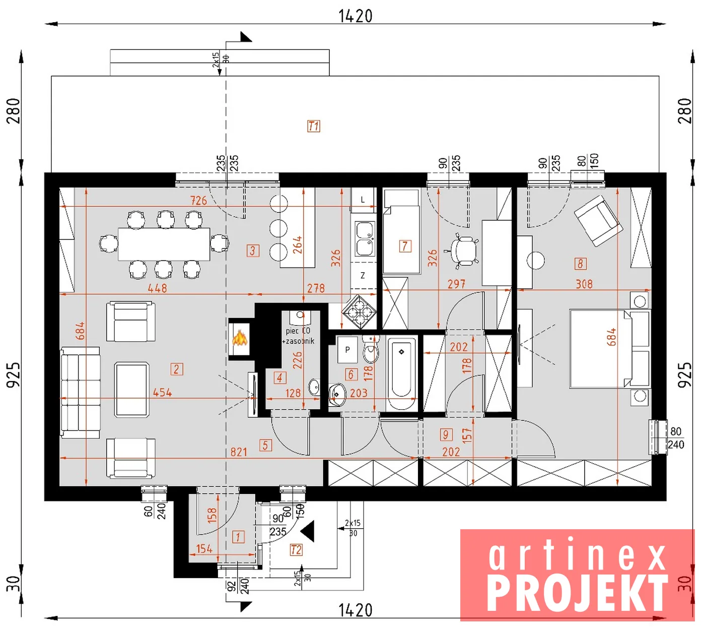 Rzut: parter, D193 Dom Prosty