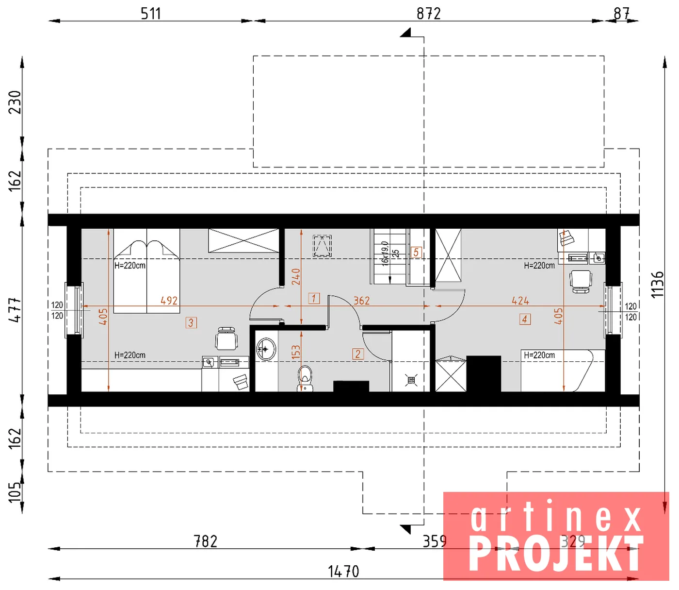 Rzut: poddasze, D199 Paula, wersja drewniana