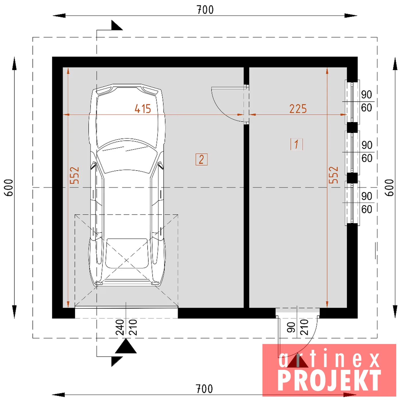 Rzut: parter, G3 Garaż 3