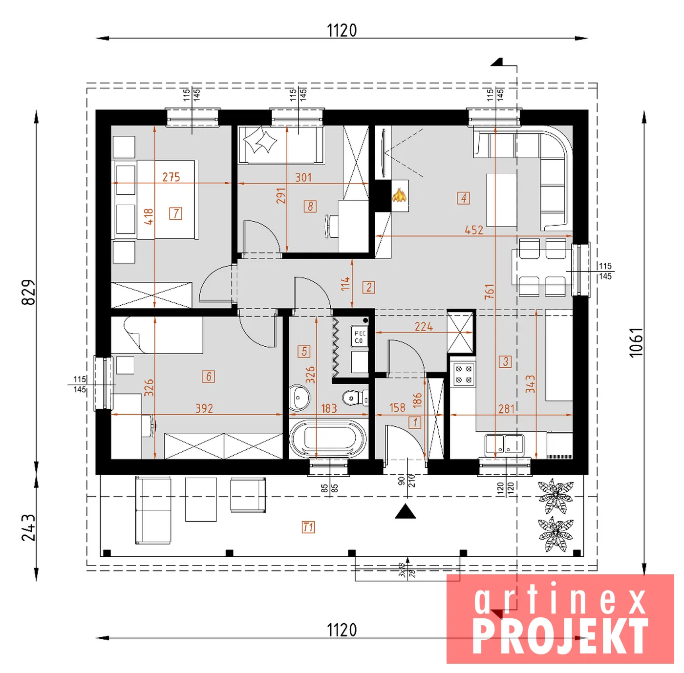 Rzut: parter, D49 Maurycy, wersja drewniana