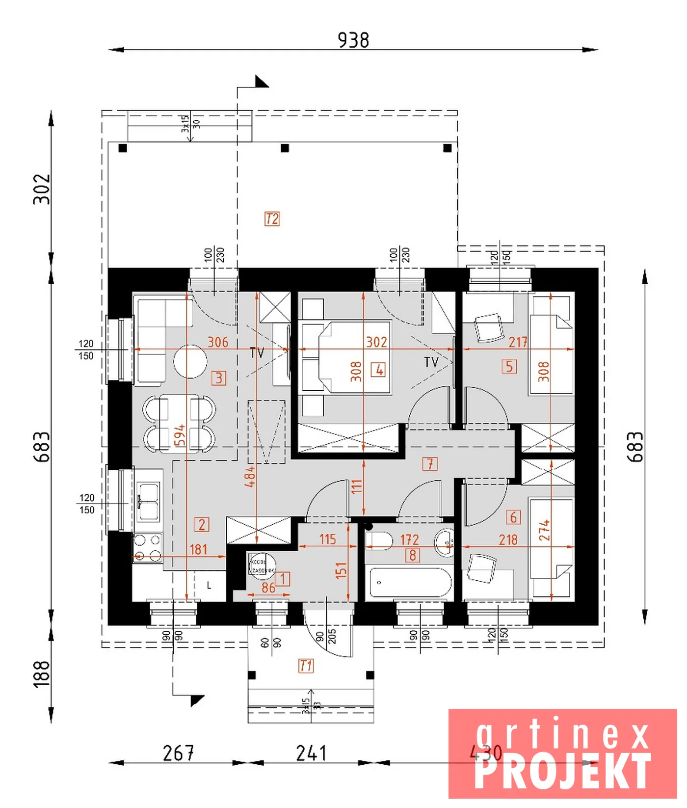 Rzut: parter, D57 Luiza