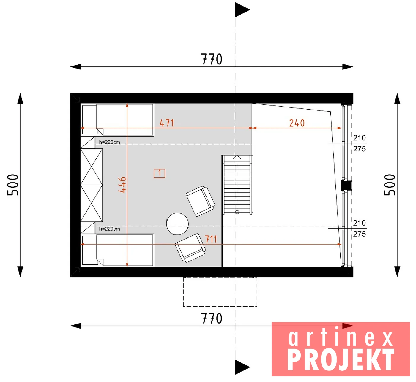 Rzut: poddasze, DM12 wersja drewniana