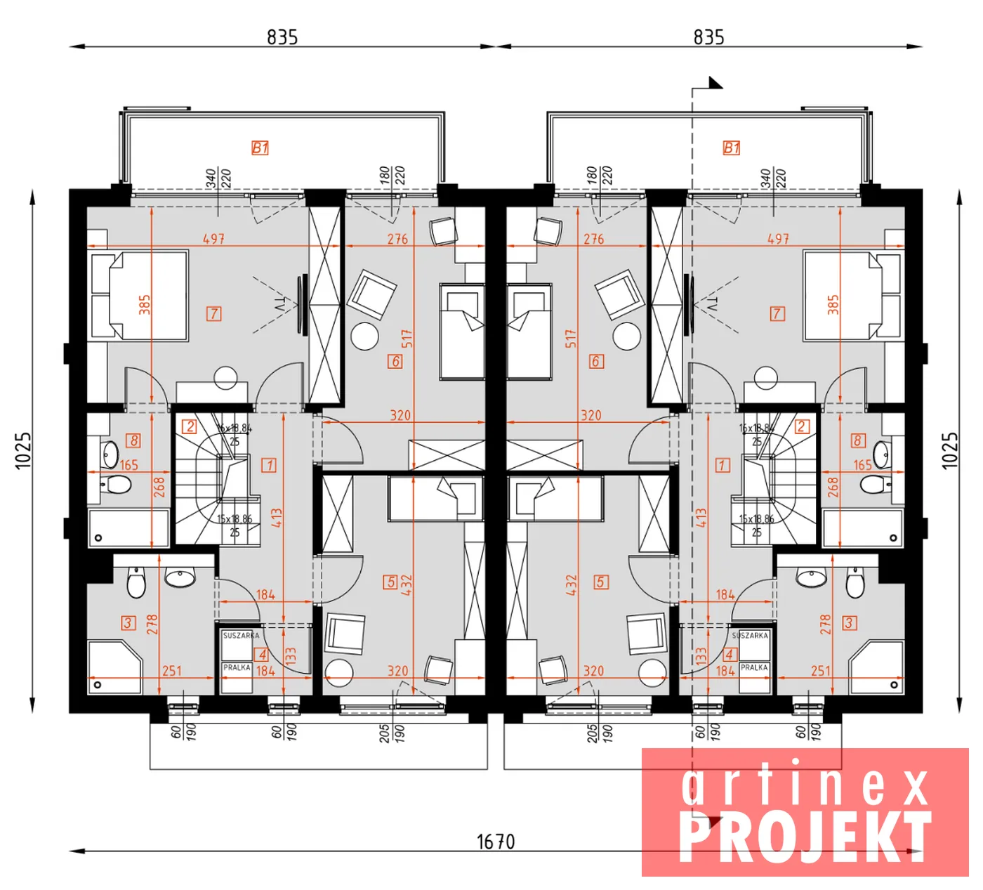 Rzut: piętro, D429A Zabudowa bliźniacza