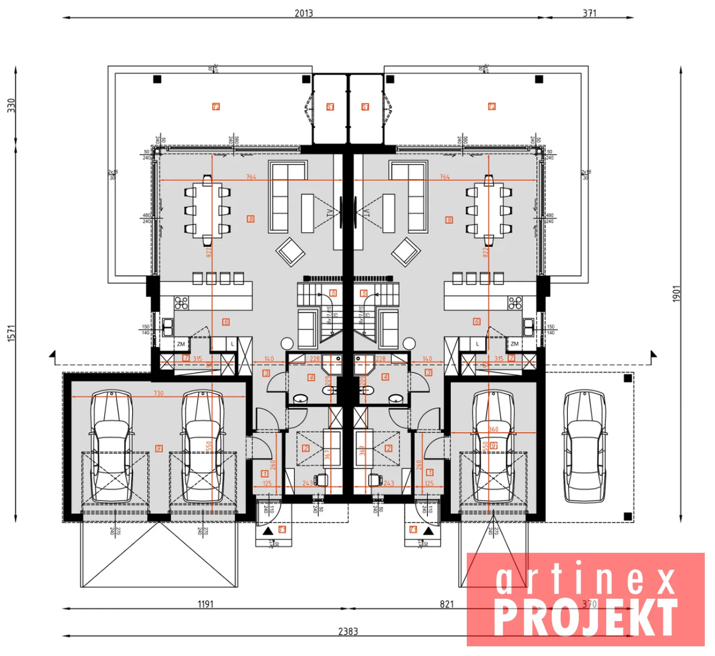 Rzut: parter, D449 Zabudowa bliźniacza
