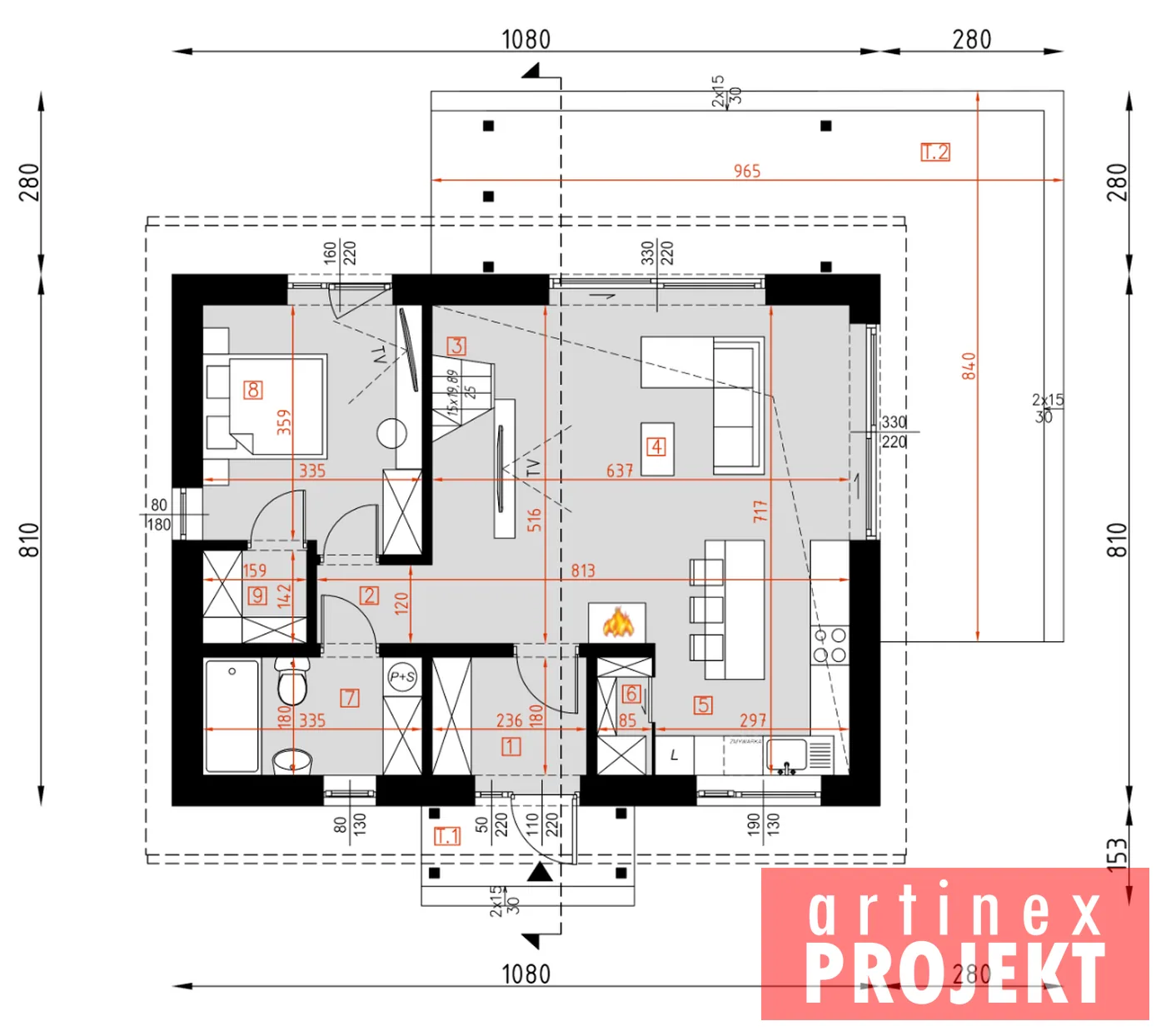 Przykładowy rzut parteru z projektu D464